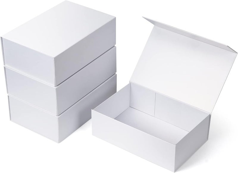 Ditwis 4 Pack 12x8x4 Inches Gift Boxes with Magnetic Closure Lids, White Magnetic Box for Wedding, Groomsmen Bridesmaid Proposal, Birthdays, Mother's Day - Image 1